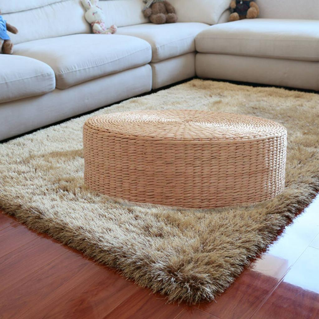 2x Natural Woven Straw Cushion Cattail Pillow Floor Mat Round Braided Flat Pad Handmade Straw Woven Yoga Mat Flat Seat Cushion 40cm Dia