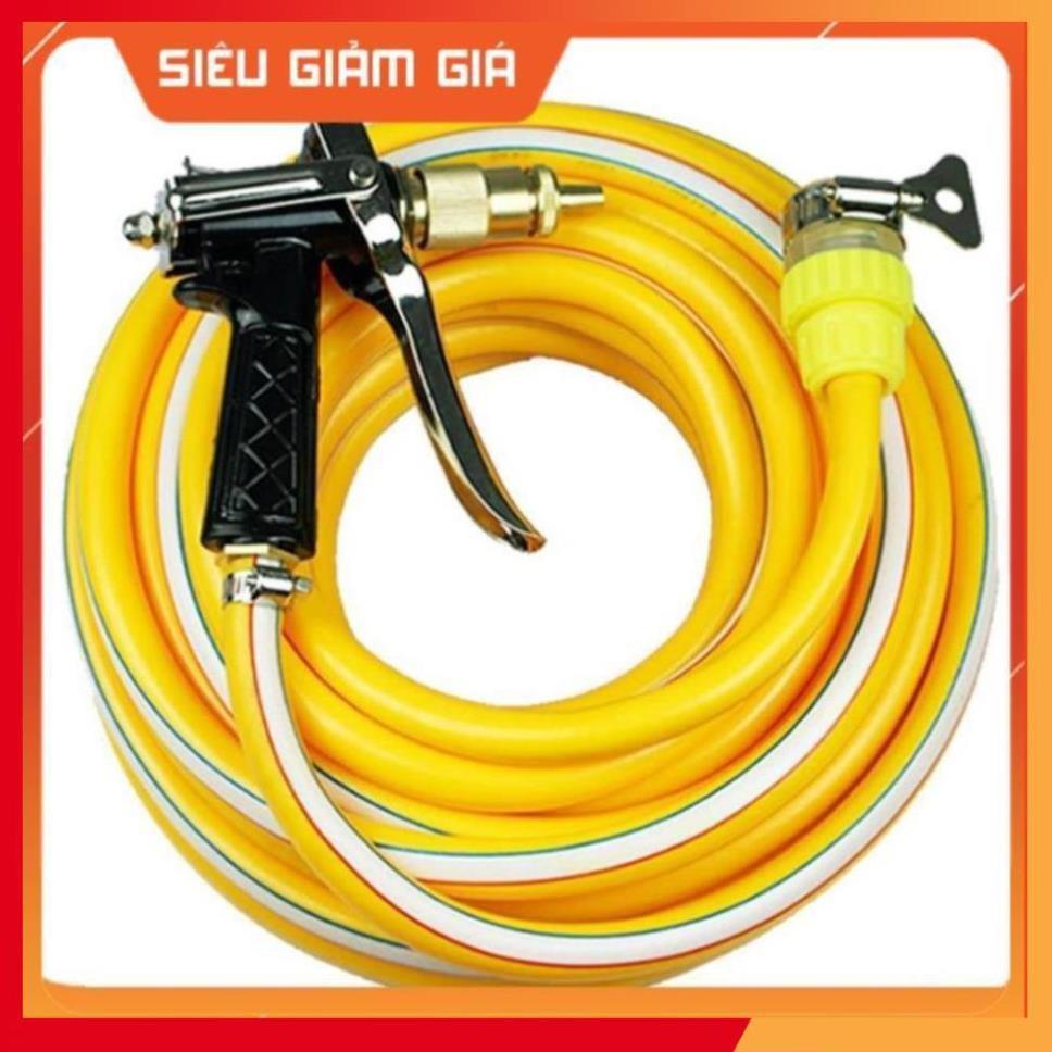 Bộ dây vòi xịt nước rửa xe, tưới cây . tăng áp 3 lần, loại 3m, 5m 206236Bđầu đồng, đai, nối vòi, d.vàng