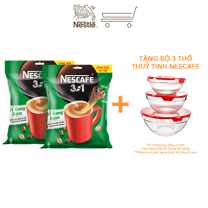 Combo 2 bịch cà phê NESCAFÉ 3IN1 VỊ RANG ĐẬM - công thức cải tiến (Bịch 46 gói x 16g)