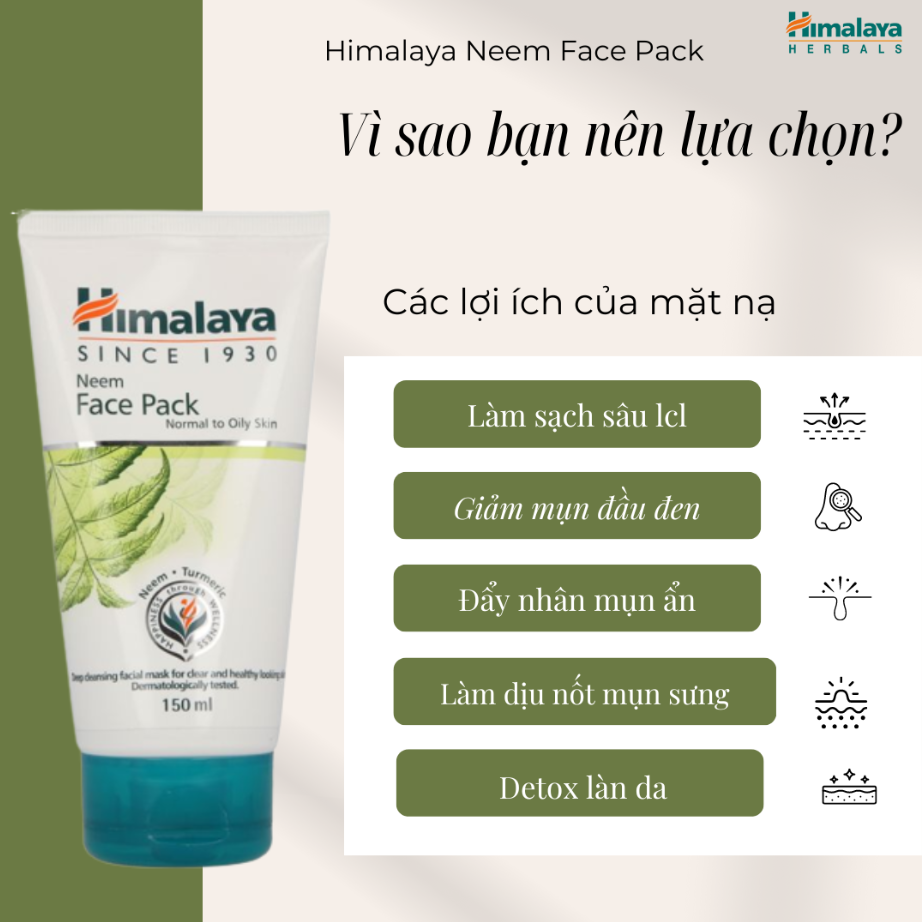 GEL MẶT NẠ ĐẤT SÉT LÁ NEEM LOẠI BỎ MỤN, BÃ NHỜN VÀ MỜ THÂM HIMALAYA NEEM FACE PACK 150ml