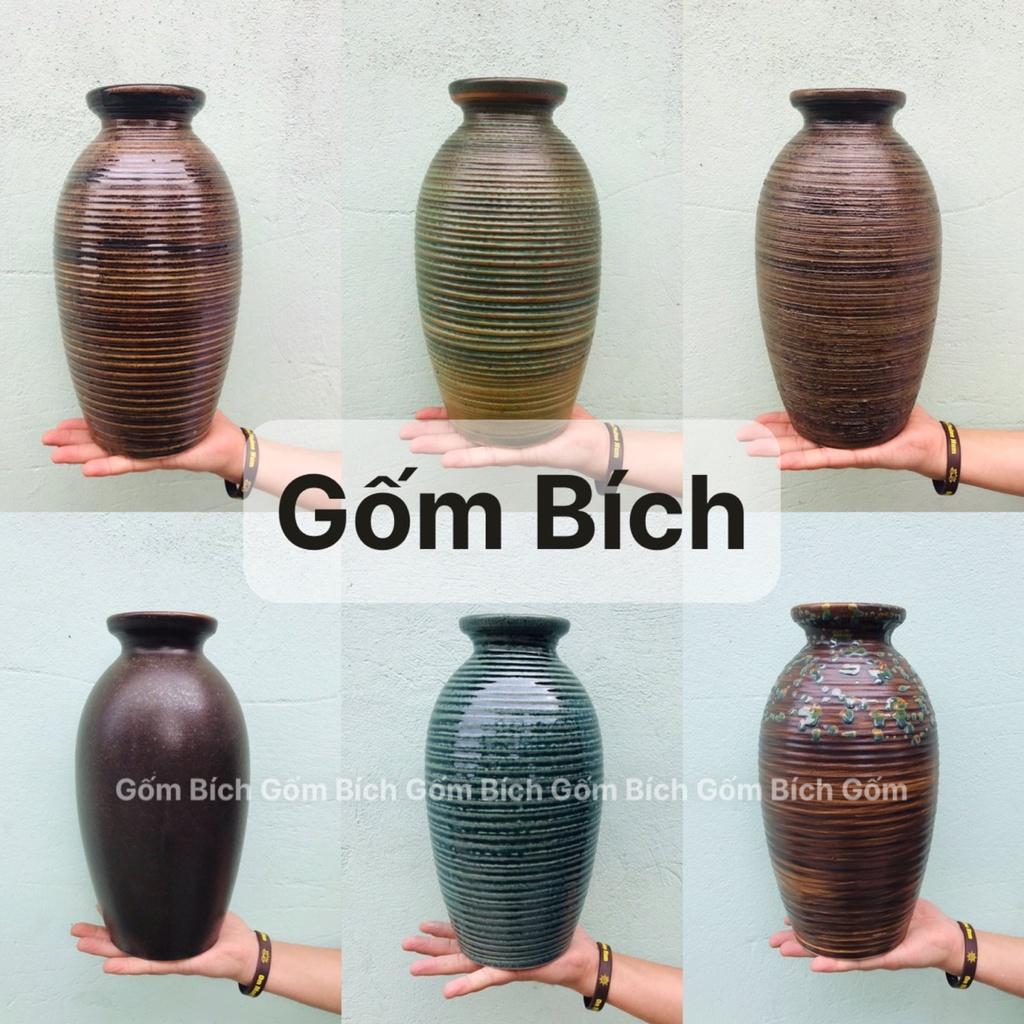 Bình Hoa Lọ Hoa Gốm Dáng Chai Trơn Cao 28cm Men Mộc Gốm Bát Tràng - Gốm Bích