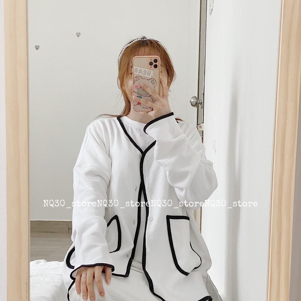 Áo Cardigan Túi Hộp Nỉ Da Cá Nữ Ullzang