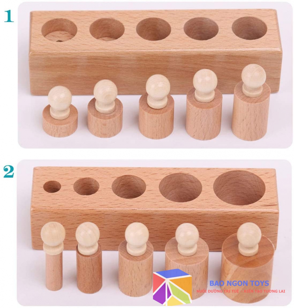 BỘ ĐỒ CHƠI GỖ THÔNG MINH SET 4 HÌNH TRỤ CÓ NÚM, ĐỒ CHƠI GỖ MONTESSORI CHO TRẺ TỪ 0 ĐẾN 3 TUỔI