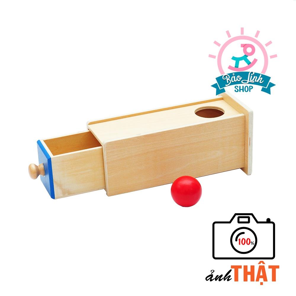 Giáo cụ Montessori 0-3 - Hộp thả bóng gỗ dài có ngăn kéo BẢN CAO CẤP cho bé 10-12 tháng tuổi phát triển trí tuệ