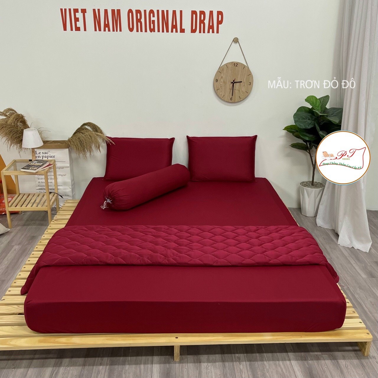 Ga Chống Thấm Cao Cấp PT Mẫu Họa Tiết Trơn Đỏ Đô