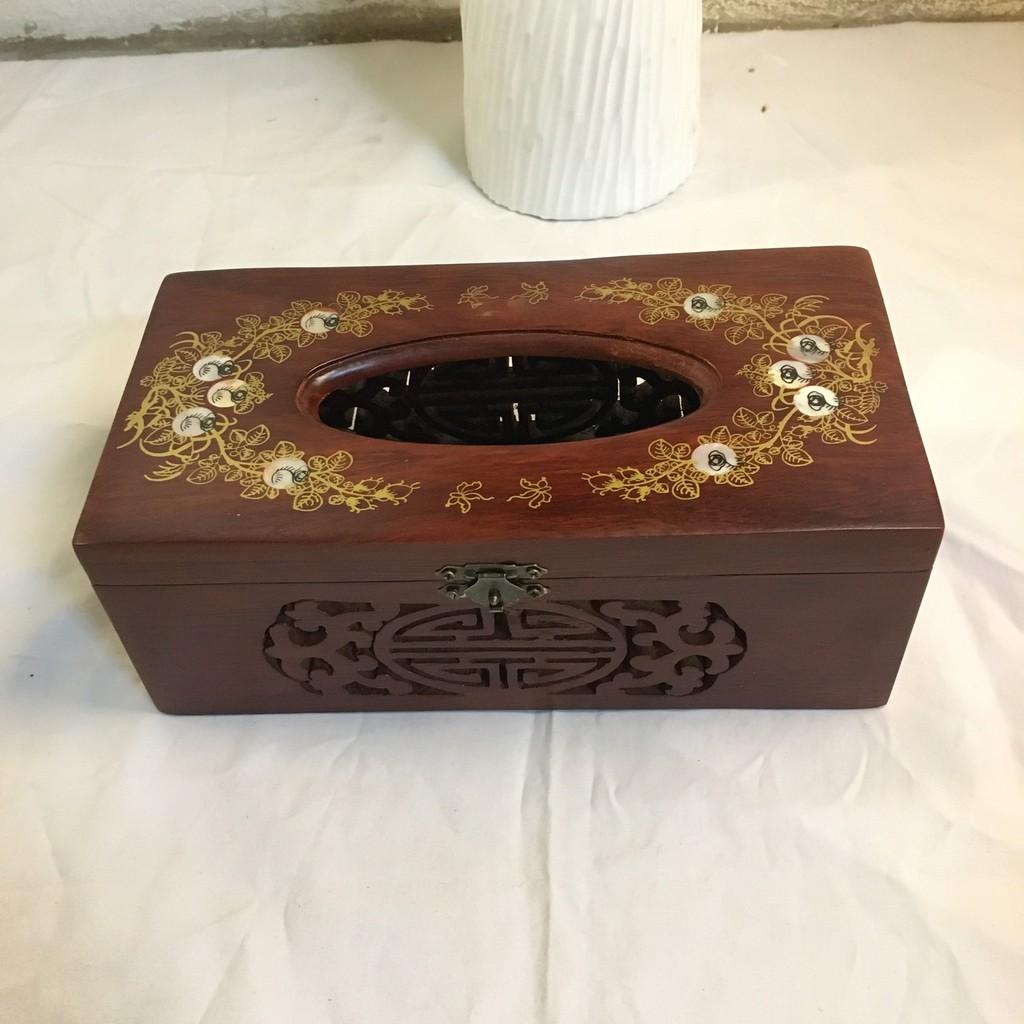HỘP ĐỰNG GIẤY CHỮ NHẬT KHẢM BI HOA VĂN SIÊU ĐẸP GỖ HƯƠNG