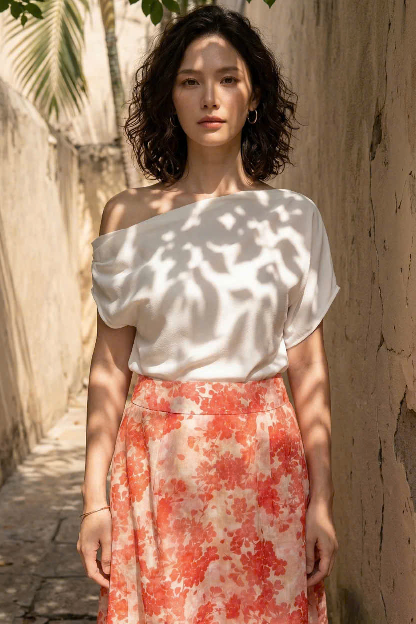 Váy Midi Ramie In Hoa Thanh Minh Ski055 Thời trang Hity