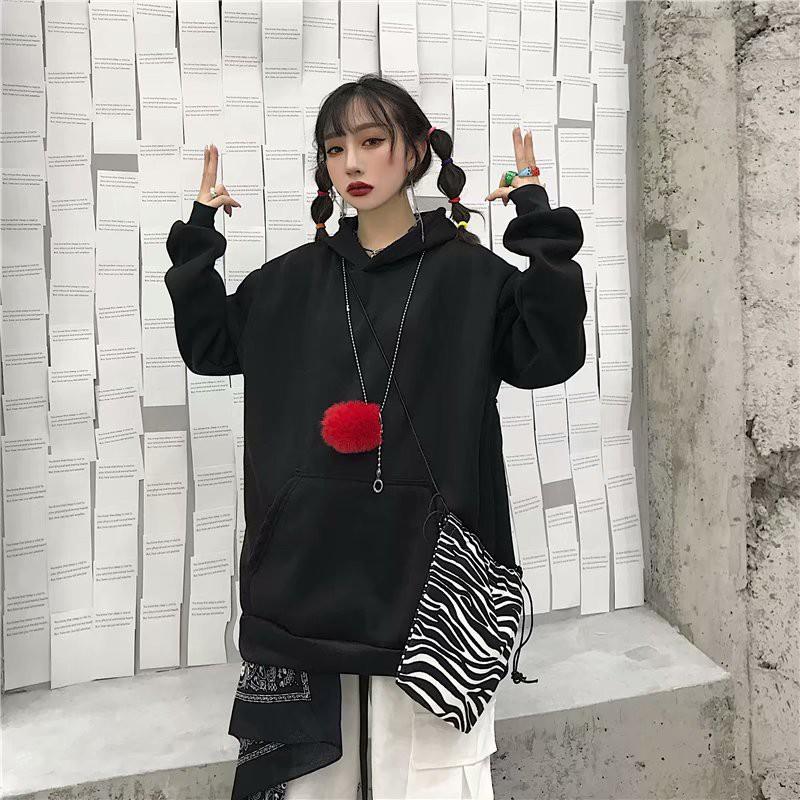 Áo hoodie dáng rộng màu trơn tay dài thời trang mới