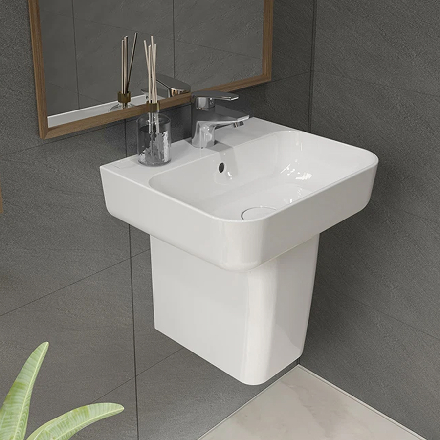 Bộ lavabo treo tường chân ngắn Viglacera V23 men sứ men Nano Titan sáng bóng, công nghệ Italy chống bám bẩn đến 89% - Hoa Sen Home - Hàng chính hãng