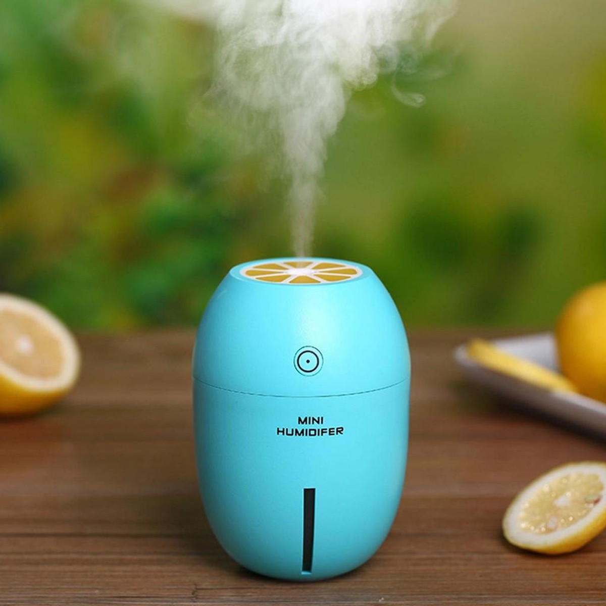 Máy phun sương tạo ẩm mini Humidifier hình trái chanh kiêm đèn ngủ - Màu xanh dương