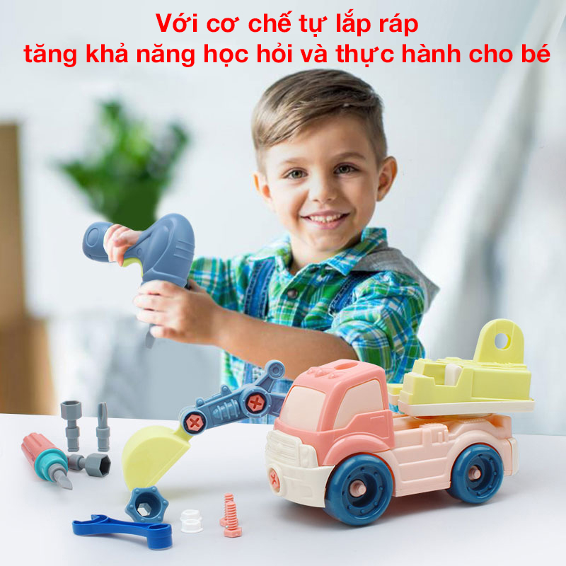 Bộ đồ chơi lắp ghép xe xúc KAVY nhiều màu sắc kích thích giác quan của bé, kích thước rất lớn, nhựa an toàn (kèm vít)