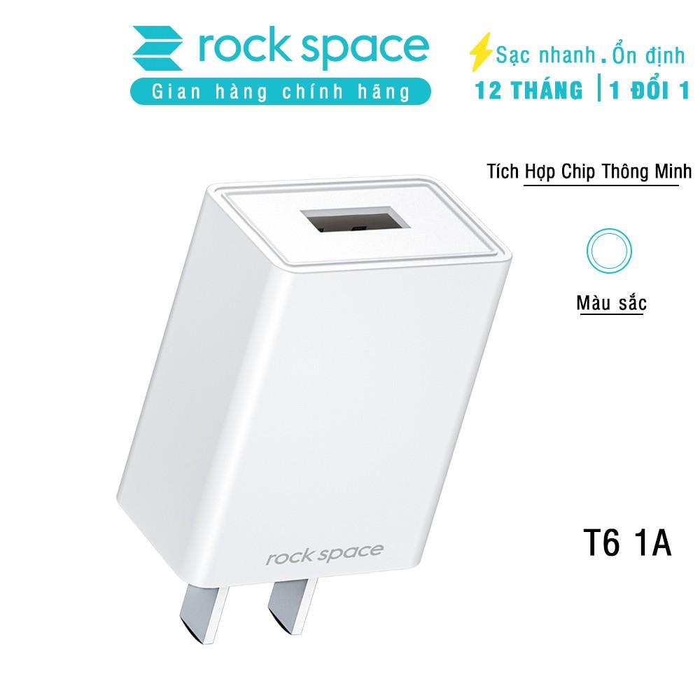 Củ sạc nhanh Rockspace T6 1A  dành cho iphone, Samsung 1 cổng USB, chân dẹt, ổn định, không nóng - Hàng chính hãng