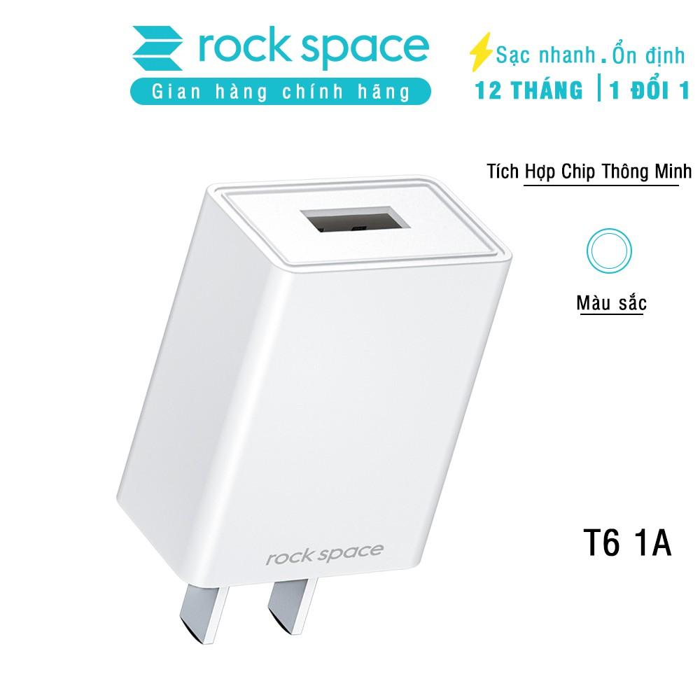 Củ sạc nhanh Rockspace T6 1A dành cho iphone, Samsung 1 cổng USB, chân dẹt, ổn định, không nóng - Hàng chính hãng