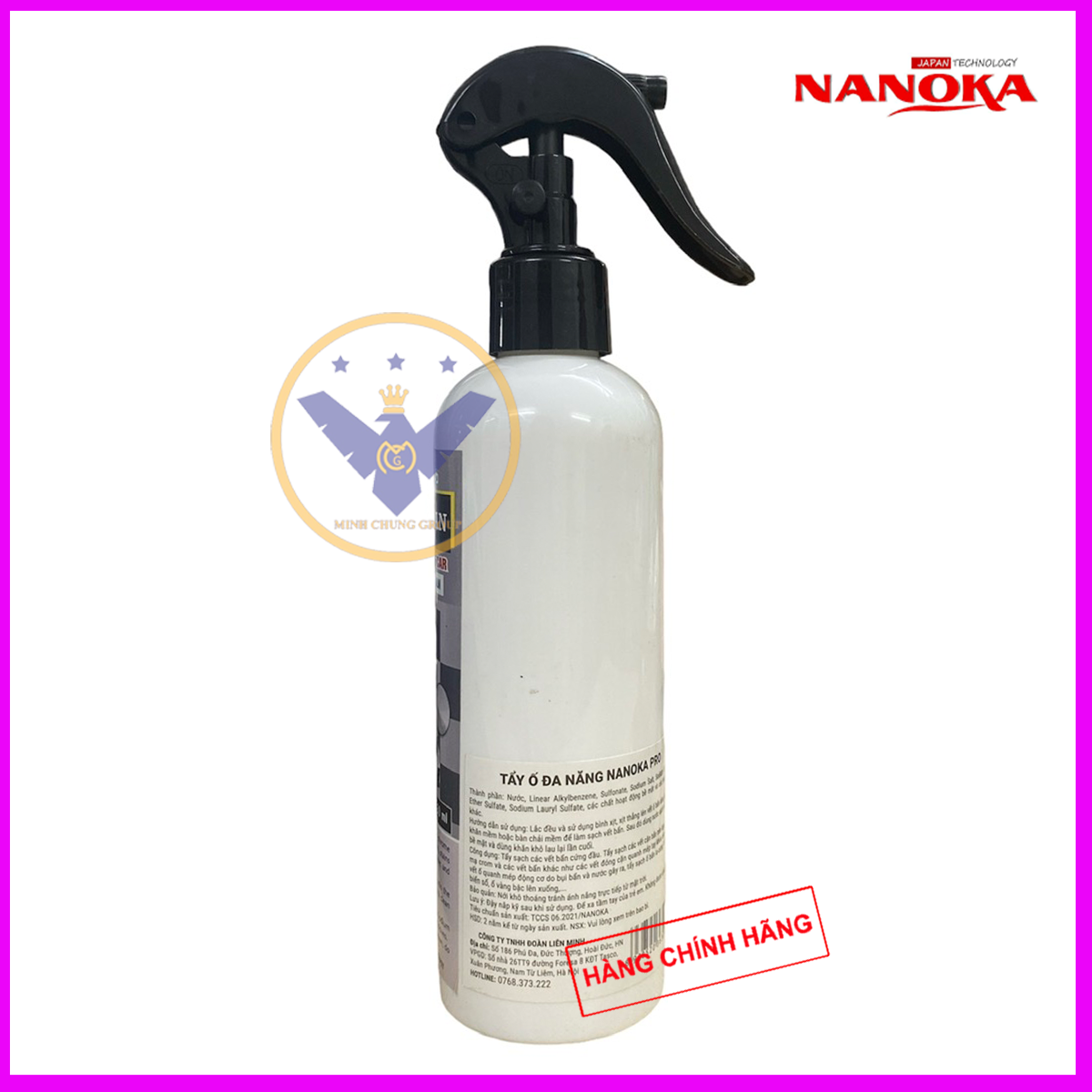 Tẩy ố kính ô tô, ố vàng lazang, logo, nẹp mạ crom Nanoka Clean 250ml