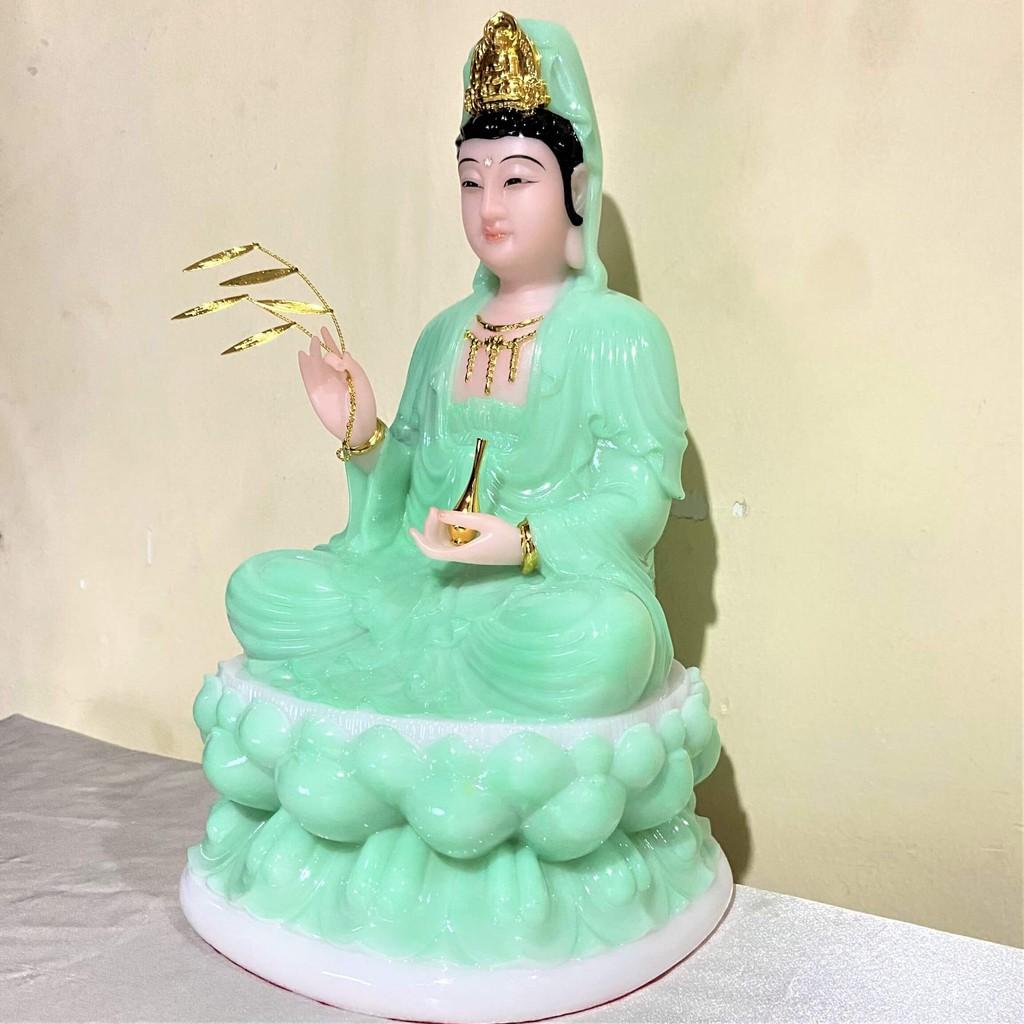 Tượng Phật Quan Âm Đá Xanh Ngọc Cao 30cm