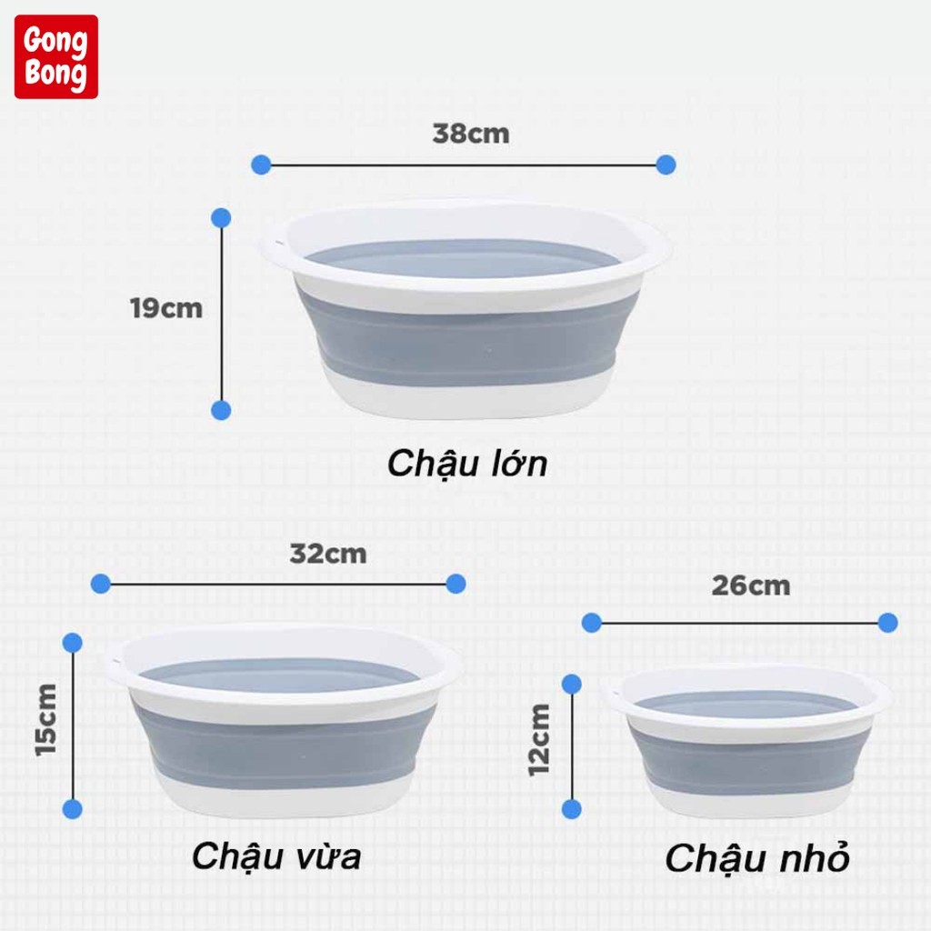 Thau đa năng gấp gọn Chậu gấp gọn silicone thau rửa mặt tiết kiệm không gian, Chậu xếp gọn đi du lịch