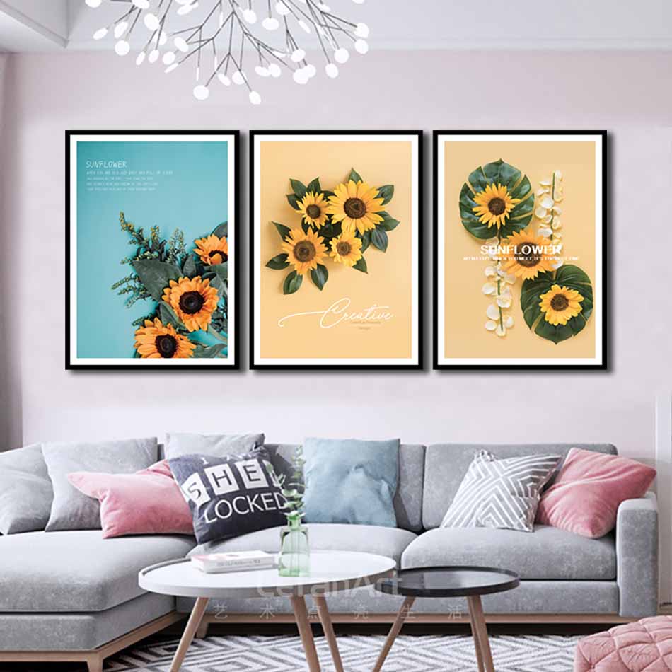 Bộ 3 tranh canvas treo tường Decor Hoa hướng dương - DC123