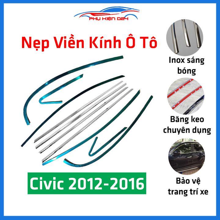 Bộ nẹp viền chân kính cong kính Honda Civic 2012-2016 Inox sáng bóng chuẩn form xe