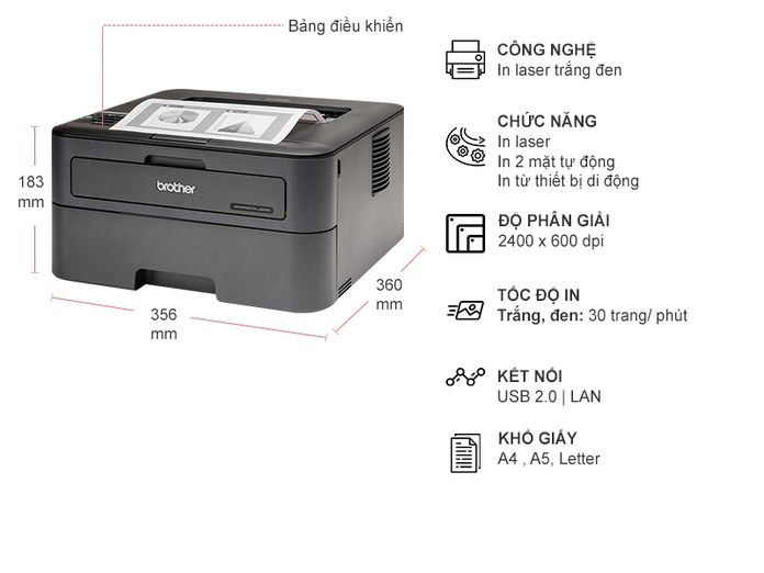 Máy in Laser trắng đen Brother HL-L2361DN - Hàng Chính Hãng