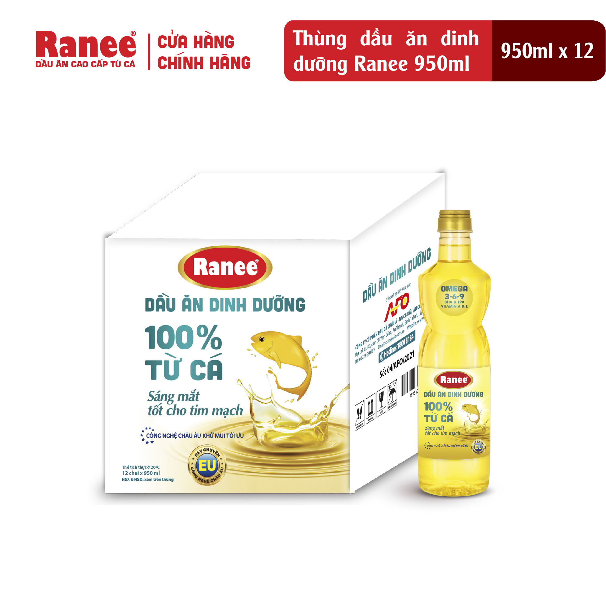 Thùng dầu ăn dinh dưỡng Ranee 950ml (12 chai)