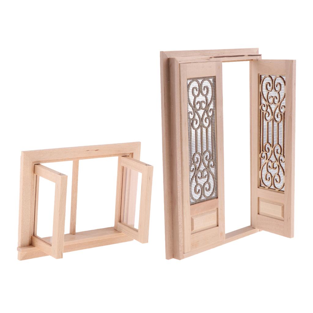 Handmade 1/12 Quy Mô Rỗng Màn Hình Đôi & 2-Ngăn Ô Cửa Sổ Cho Búp Bê Nhà Phòng Vườn Sân Trang Trí