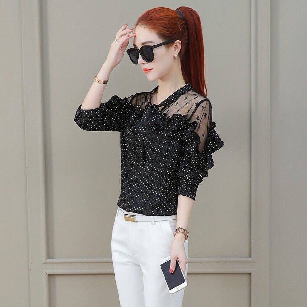 Áo Kiểu Công Sở Chấm Bi Màu Đen