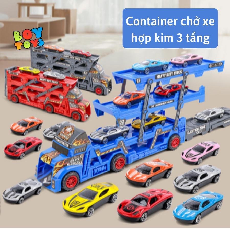 Hộp đồ chơi xe Container 3 tầng vận chuyển 8 xe cho bé thỏa sức vui chơi