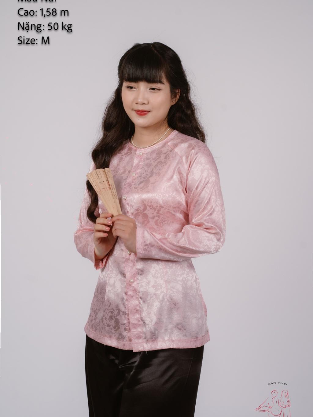 Bộ áo bà ba gấm Trắng/ Hồng lợt/ Xanh dương/ Hồng đào/ Xanh ngọc - Bà ba Bigsize- May sỉ Áo bà ba toàn quốc theo yêu cầu - 1bộ Trắng(1Áo+1Quần)