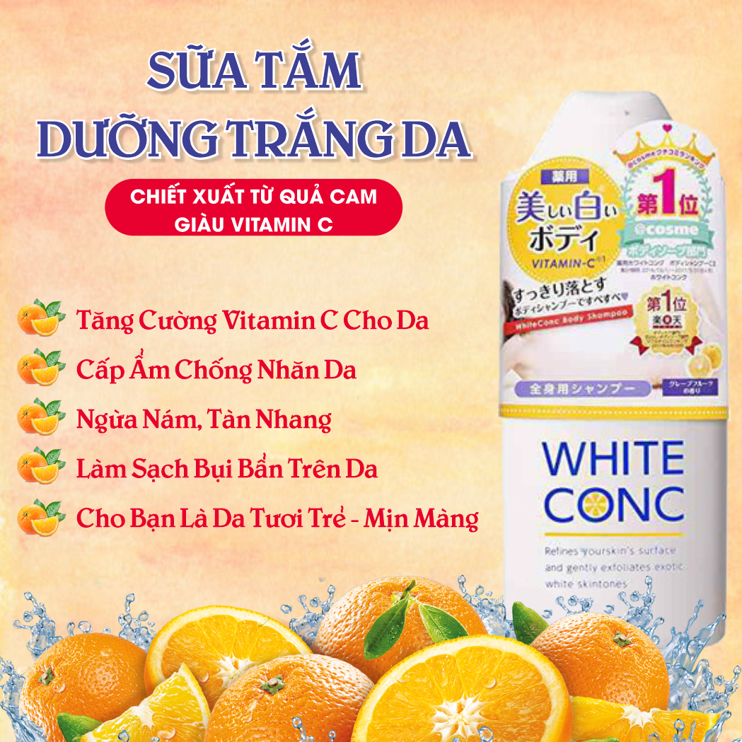 Sữa Tắm Dưỡng Trắng Da Toàn Thân White Conc Body Shampoo C II 360ml (Combo 360ml Và Set 24ml)