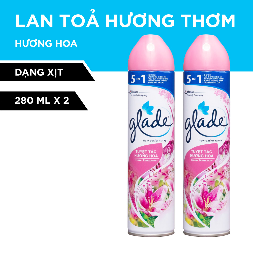 Bộ Đôi GLADE Xịt thơm phòng Hương Cỏ Hoa 280mlx2