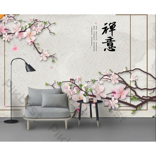 Tranh dán tường Hoa đào hoài cổ, tranh dán tường 3d hiện đại MS1338193