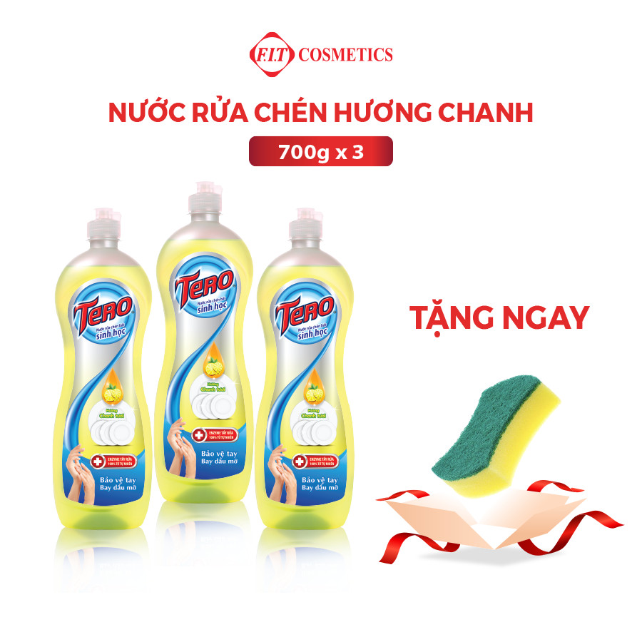 Combo 3 Nước Rửa Chén Chanh Tươi Tero 700g x 3 Tặng kèm 1 Mút Rửa Chén