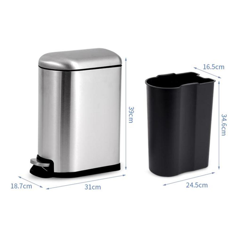 Stainless Steel Step Rubbish Trash Can 10L Living Room Hotel Garbage Bin Silent