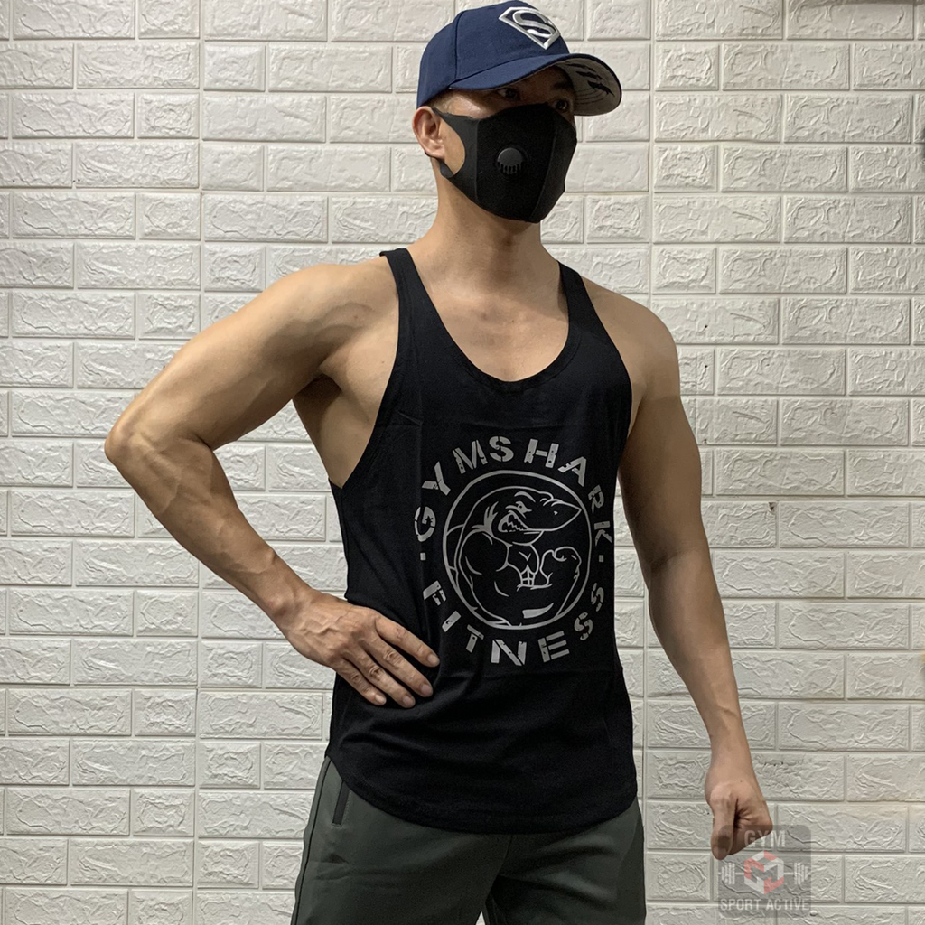 Áo ba lỗ nam thể thao áo tank tập gym nam stringer GymShar'k cá mập thun cotton co giãn 4 chiều