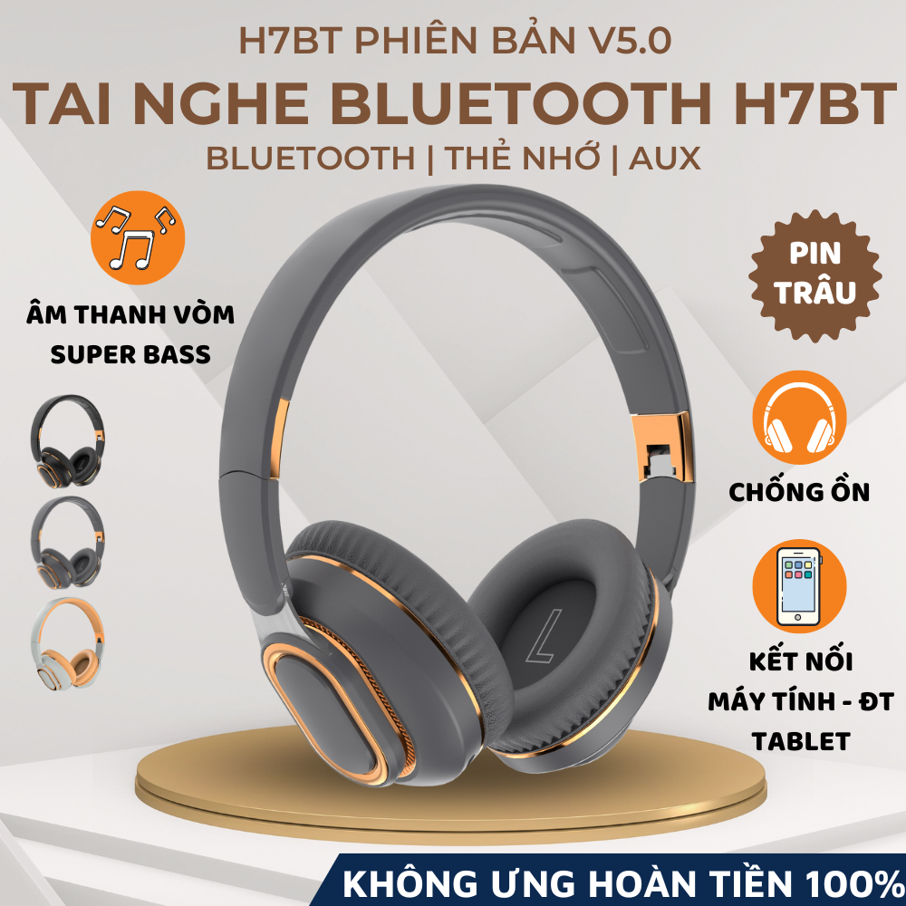 Tai Nghe Chụp Tai Headphone Bluetooth Không Dây Có Mic H7BT NEW 2023 Âm Thanh Vòm 9D Siêu Bass Cực Chất-Hàng Chính Hãng