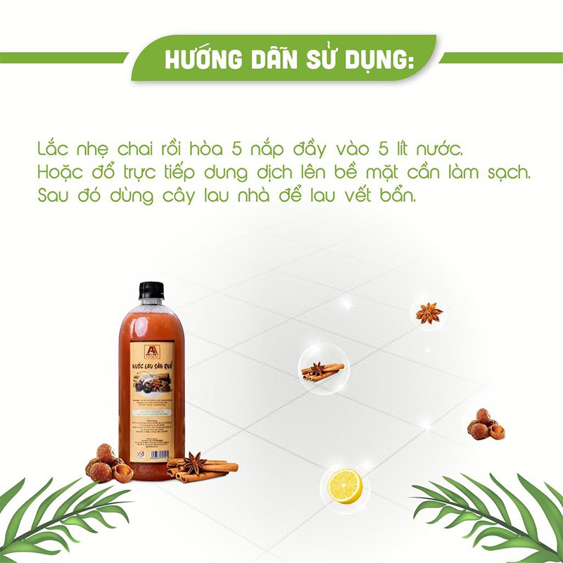 Nước lau sàn hương Quế An An, chai 1 lít - Khử mùi đuổi muỗi và côn trùng, thảo mộc thiên nhiên