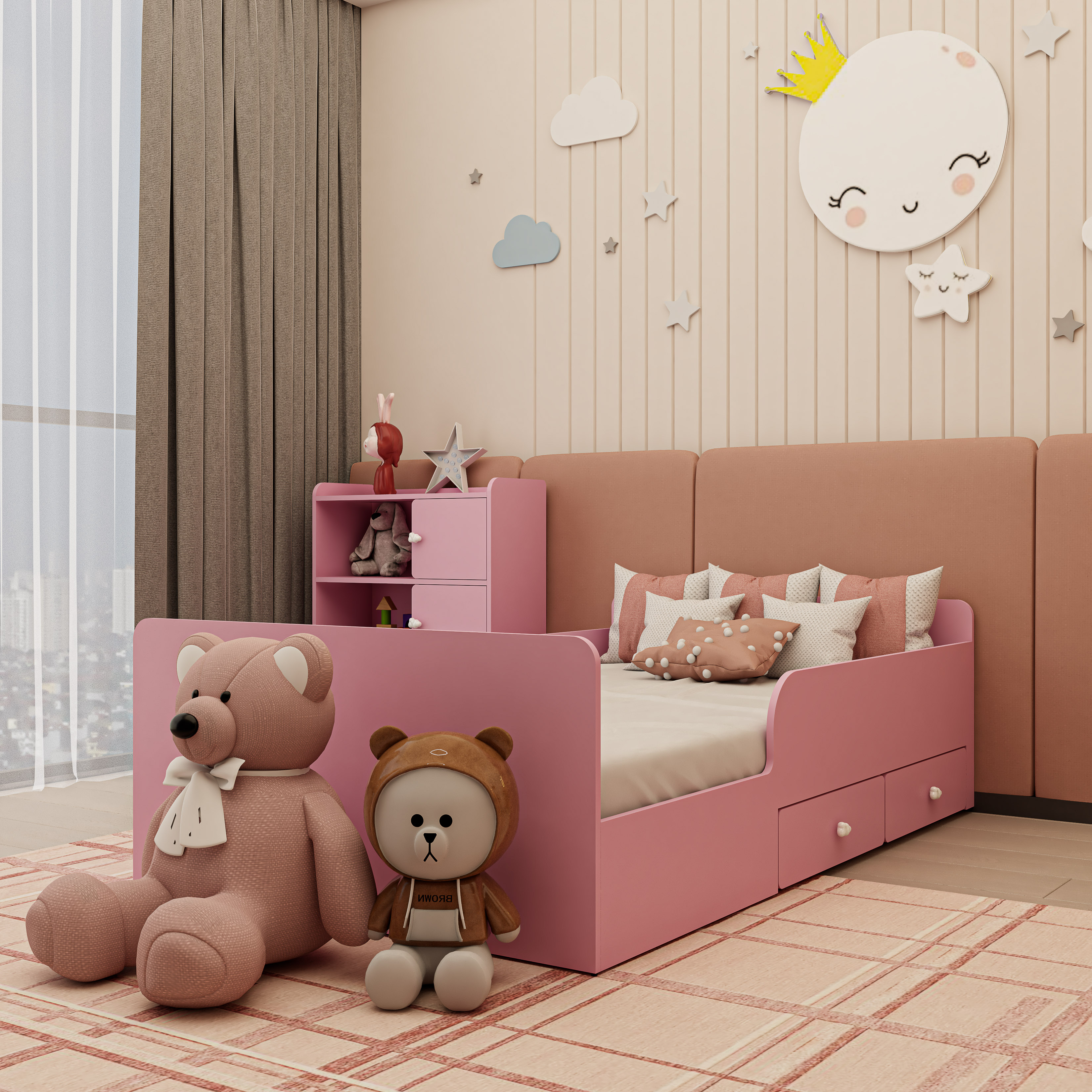 KID, Giường ngủ 2 ngăn kéo cho trẻ em , 203cm x 48cm , GNG_164, GNG_165
