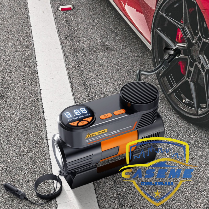 Bơm Lốp Mini 12V - Air Compressor, 1 Xi Lanh, Cắm Tẩu Ô Tô, Đồng Hồ Điện Tử, Tự Ngắt, Đèn LED - ATJ-6388 - Hàng Nhập Khẩu