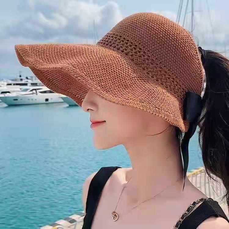 Mũ, nón cói nửa đầu đi biển vành rộng chống nắng thắt nơ Hàn Quốc có thể cuộn lại, giao ngẫu nhiên