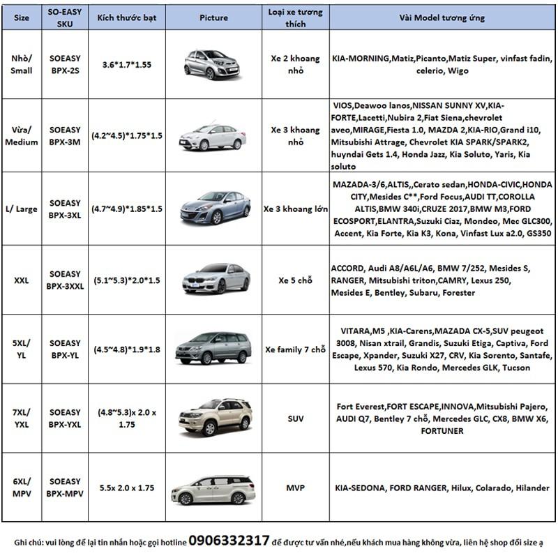 Bạt phủ xe hơi, bạt phủ xe ô tô dành cho xe bán tải Ford Ranger, Kia Sedona , vải dù Polyester Oxford Fabric -BPXML-MPV
