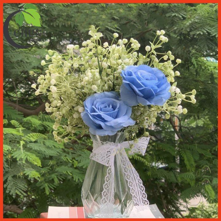 Bình Hoa Thủy Tinh, Bình Hoa Cắm Sẵn Hoa Hồng Cao 32Cm Trang Trí Bàn Trà Bàn Tiệc Bàn Trang Điểm Kệ Tủ