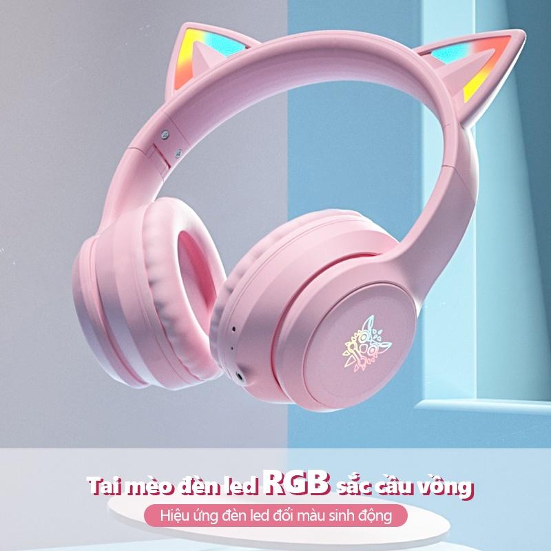 Tai nghe gaming chụp tai chơi game bluetooth không dây headphones hồng ONIKUMA B90 có mic, RGB.