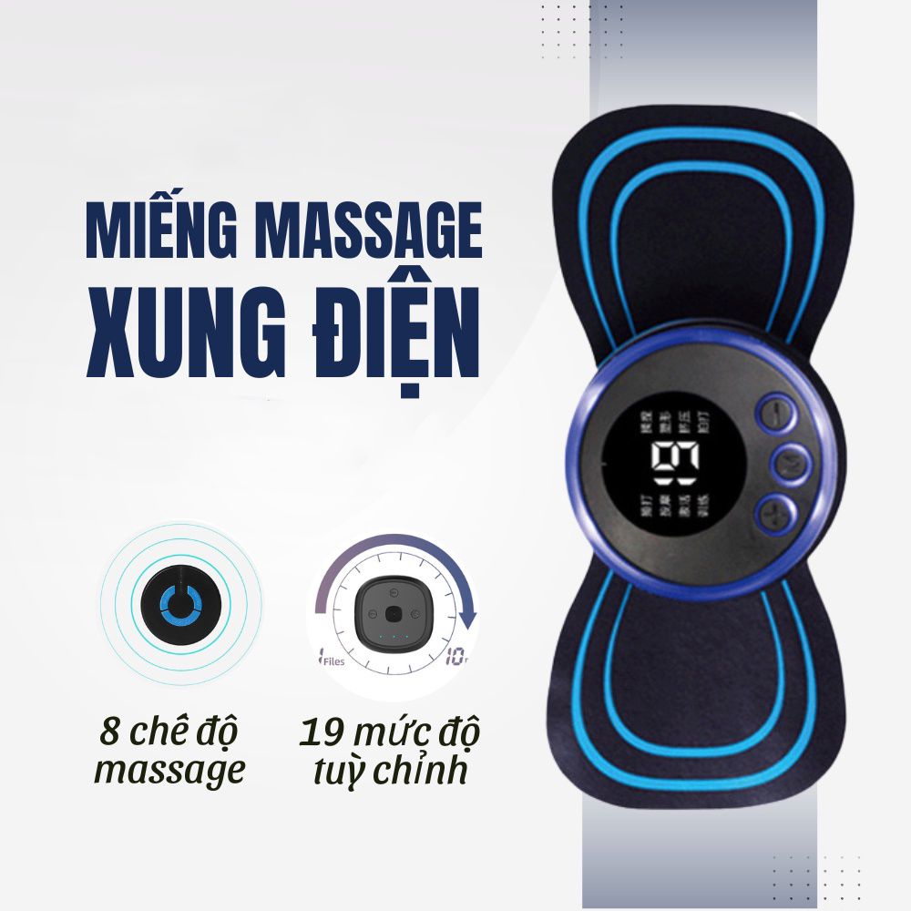 Miếng Dán Massage Xung Điện Cổ Vai Gáy, Bắp Tay, Lưng Cánh Bướm 8 Chế Độ Sạc Điện Cao Cấp