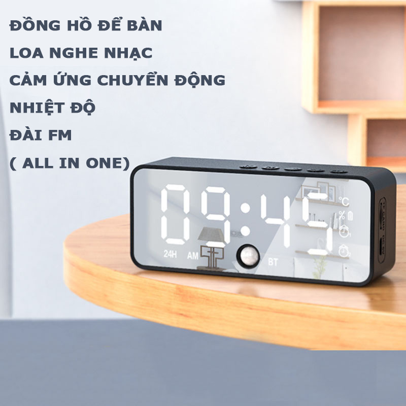 Đồng Hồ Để Bàn Đa Chức Năng, Cảm Biến Thông Minh Tự Động Bật Tắt Màn Hình, Mặt Gương Led - Hàng Nhập Khẩu