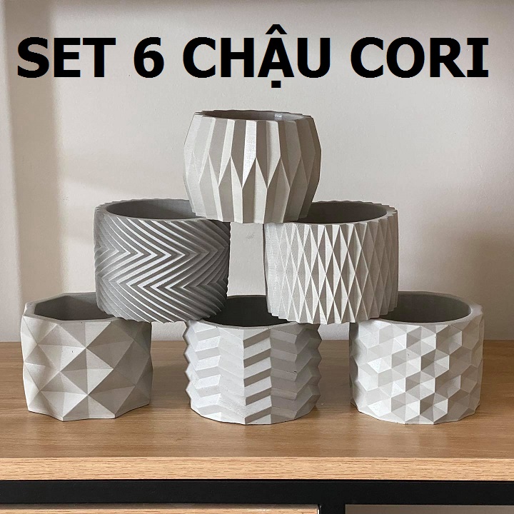 Combo 6 chậu xi măng trồng cây cảnh mini  HÀNG CHÍNH HÃNG CORI  11x8.5cm thích hợp trồng cây cảnh mini, xương rồng, sen đá kiểu dáng sang trọng phù hợp mọi không gian nhà ở và công ty