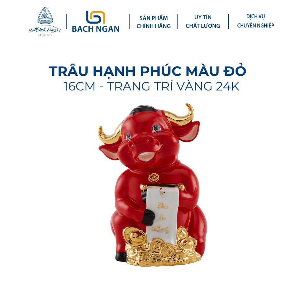 Tượng Trâu Phong Thủy Sứ Minh Long Hạnh Phúc 16cm nhiều màu dùng trang trí nhà cửa, nội thất, ô tô