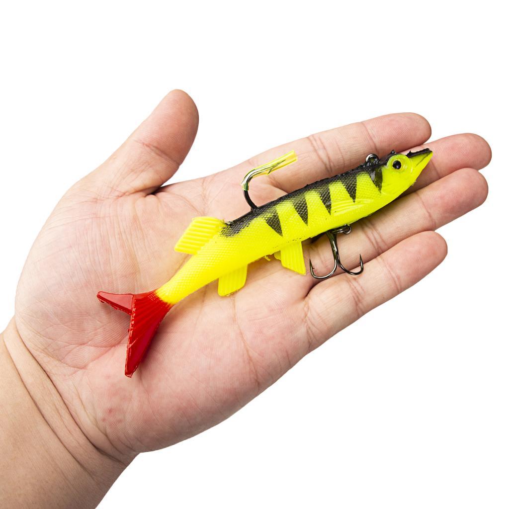 2pcs Lifelike 3D Eye Soft Lead Fishing Lures Red T Tail Sinking Swimbaits with Lead inside for Trout Bass Salmon