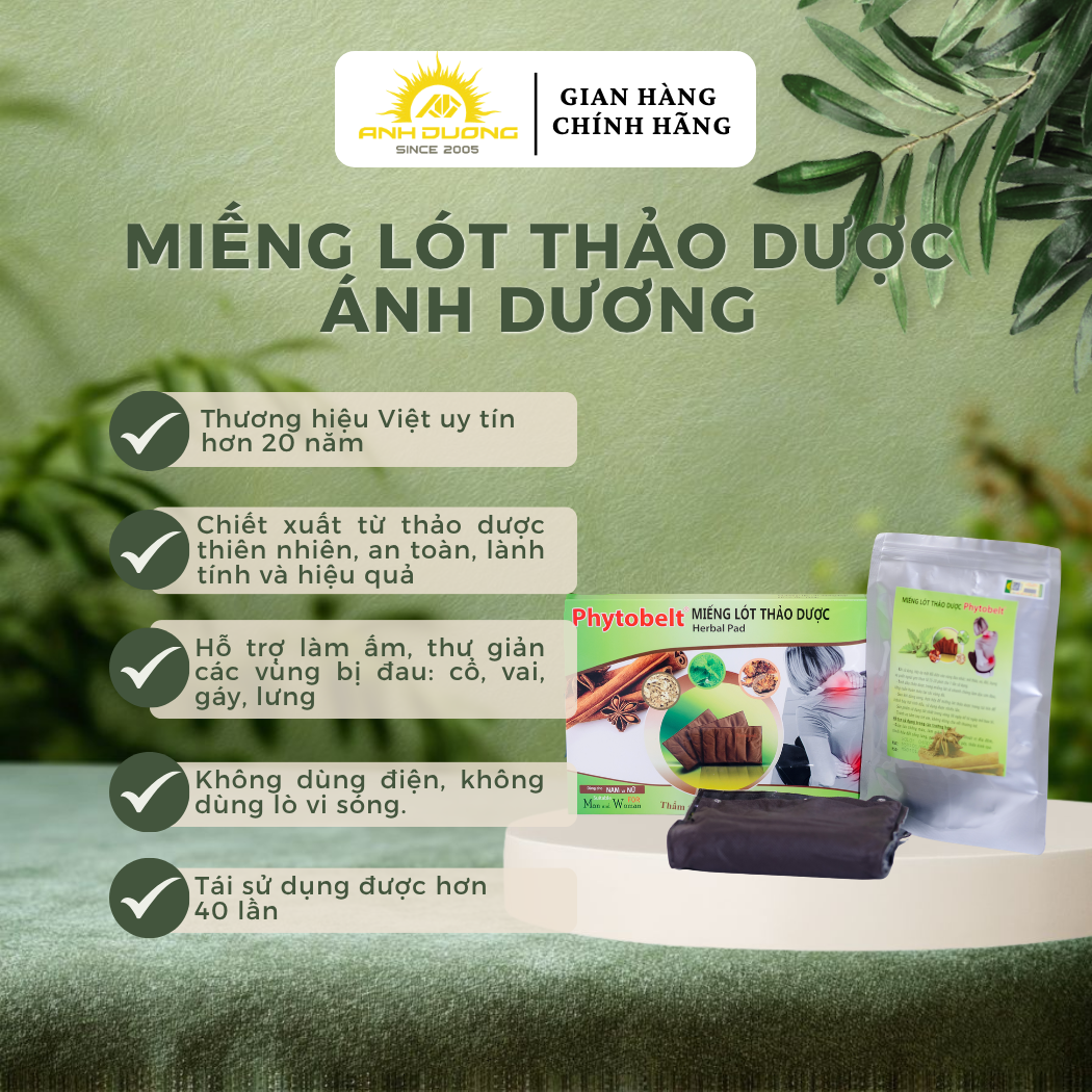 MIẾNG LÓT THẢO DƯỢC ÁNH DƯƠNG - HỖ TRỢ LÀM ẤM, THƯ GIẢN VÙNG CỔ, VAI, GÁY, LƯNG VÀ CỘT SỐNG