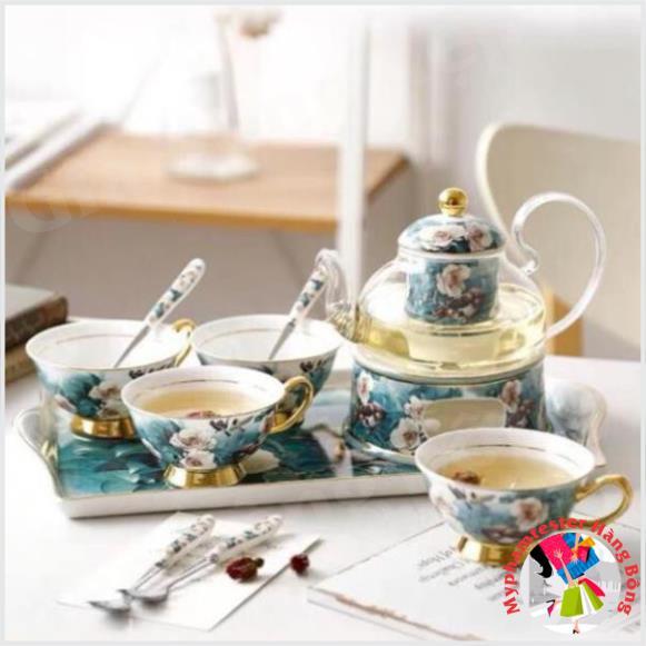 Bộ ấm chén đun trà chiều hoa các màu cao cấp