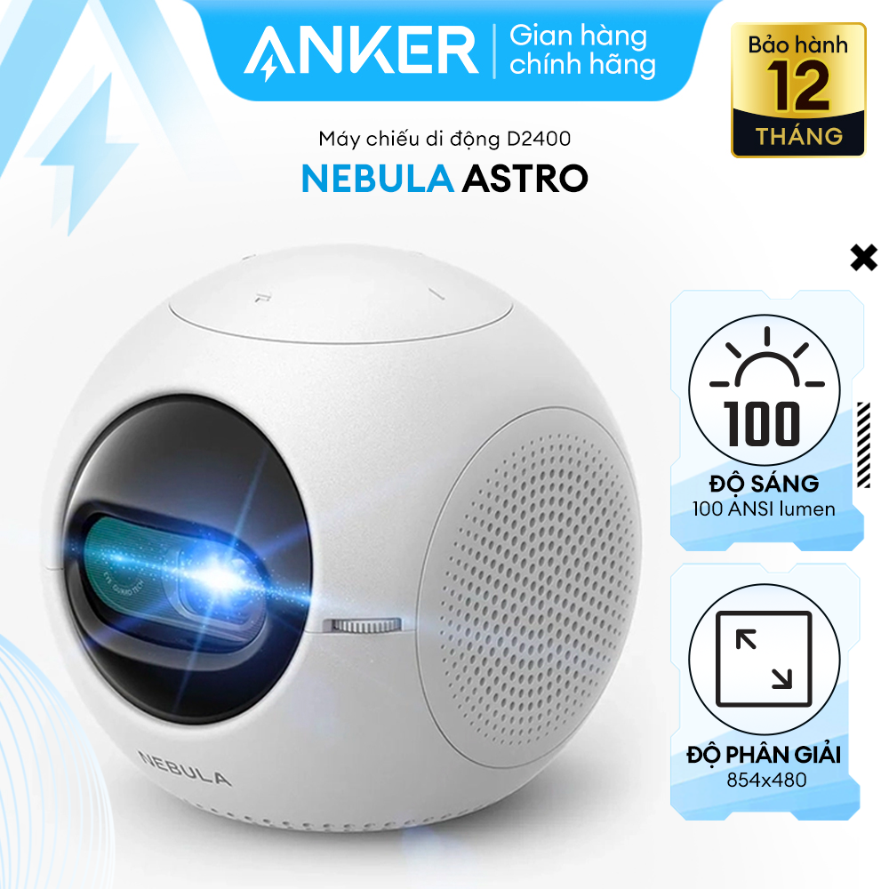 Máy chiếu di động NEBULA (by Anker) Astro, hỗ trợ chiếu 100 inch, độ sáng 100ANSI, độ phân giải 480p, thời gian chiếu liên tục 2.5 giờ - D2400